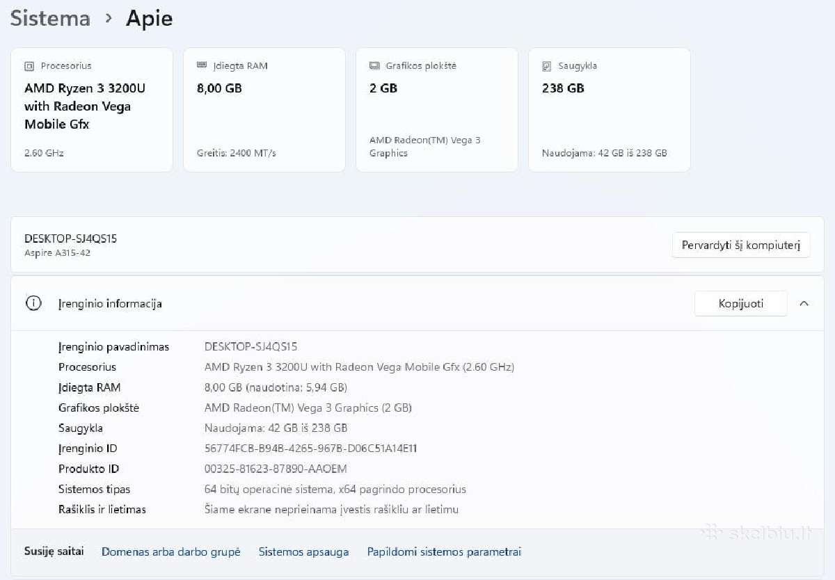 Acer Aspire 3 (a315-42) - nuotraukos Nr. 6