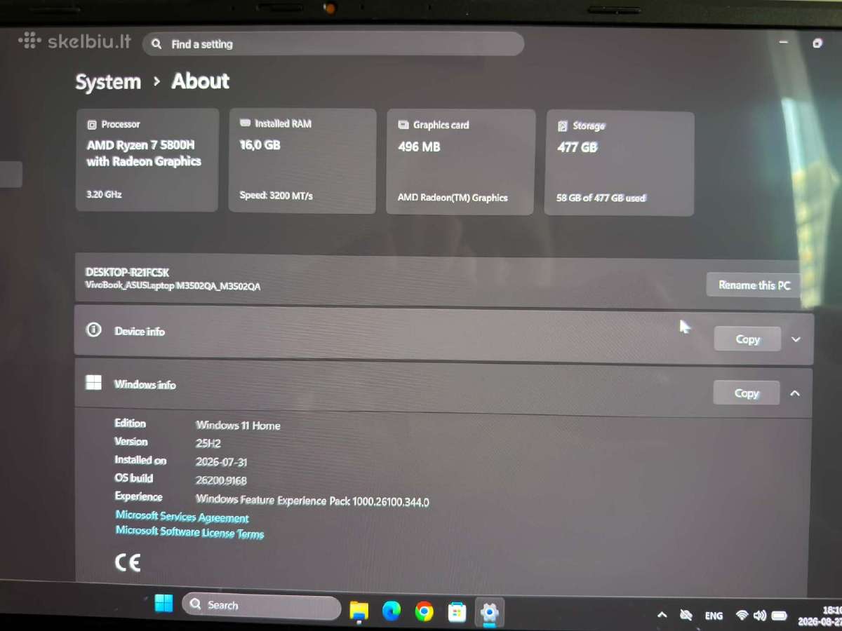 Asus Vivobook S 15 Oled 2.8k 120hz Ryzen 7 5800h - nuotraukos Nr. 8