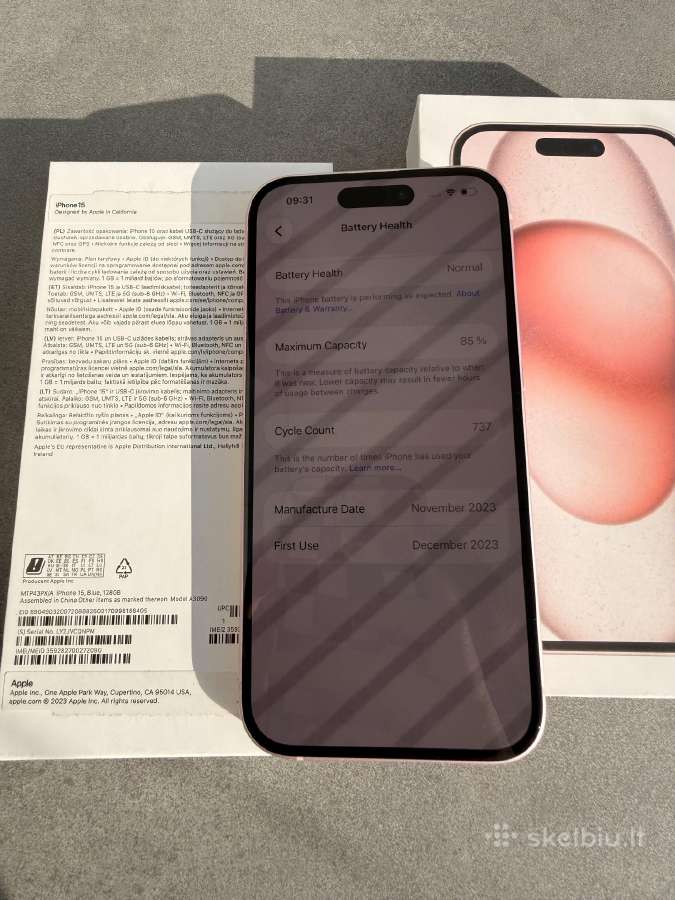 iPhone 15 pink 128gb 85% baterija - nuotraukos Nr. 5