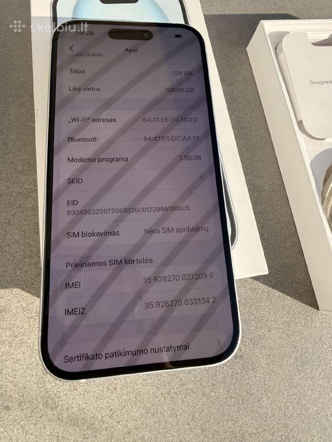 iPhone 15 blue 128gb 86% baterija - nuotraukos Nr. 6