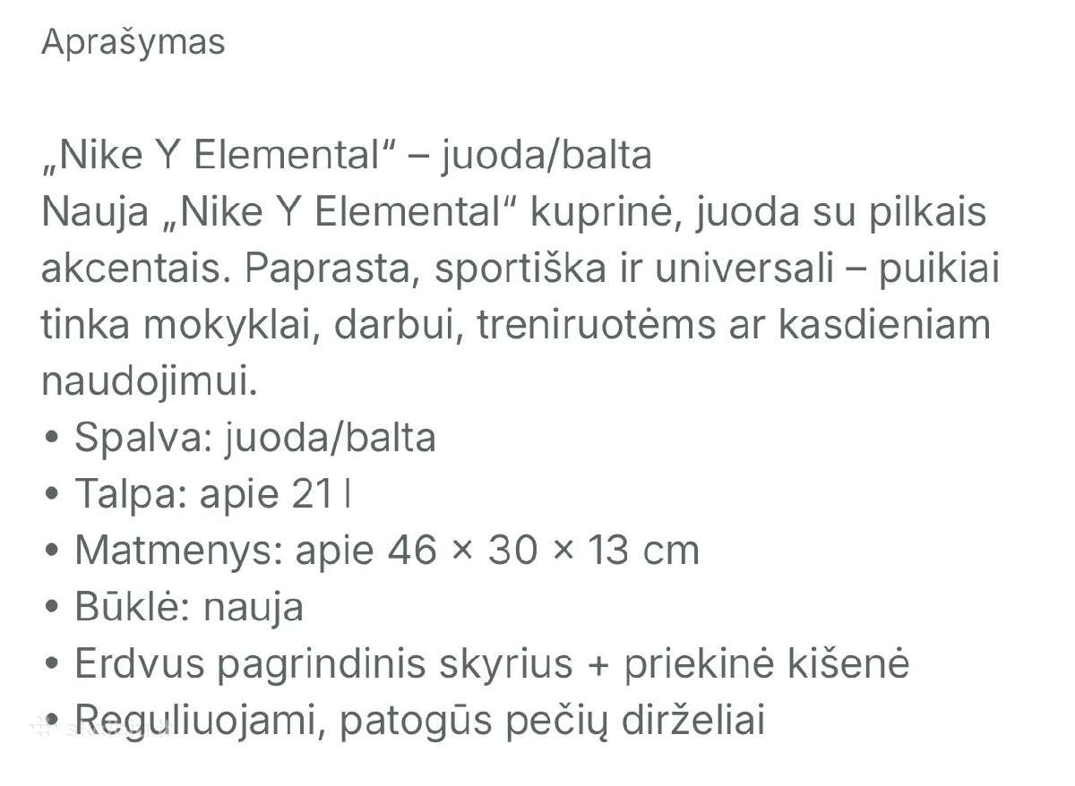 Nike kuprinė 21 l, juoda - nuotraukos Nr. 11
