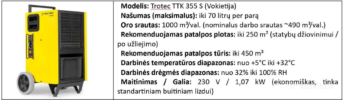 Drėgmės surinkėjo oro sausintuvo Nuoma Vilniuje - nuotraukos Nr. 2