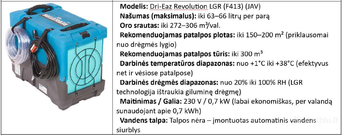 Drėgmės surinkėjo oro sausintuvo Nuoma Vilniuje - nuotraukos Nr. 3