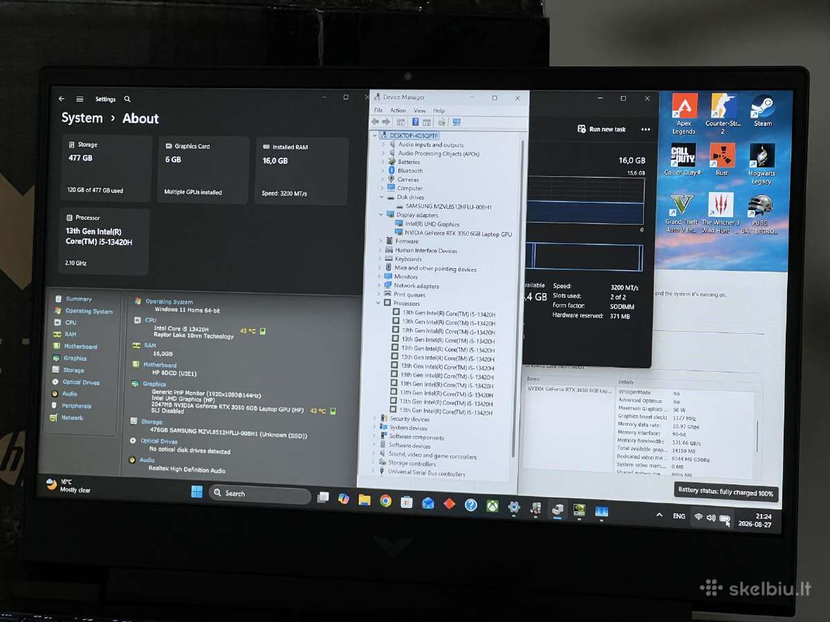 Parduodamas Hp Victus su Rtx 3050 6gb, I5-13k. - nuotraukos Nr. 8