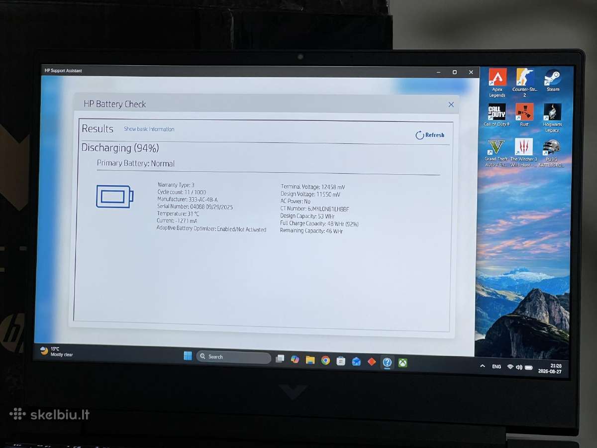 Parduodamas Hp Victus su Rtx 3050 6gb, I5-13k. - nuotraukos Nr. 10