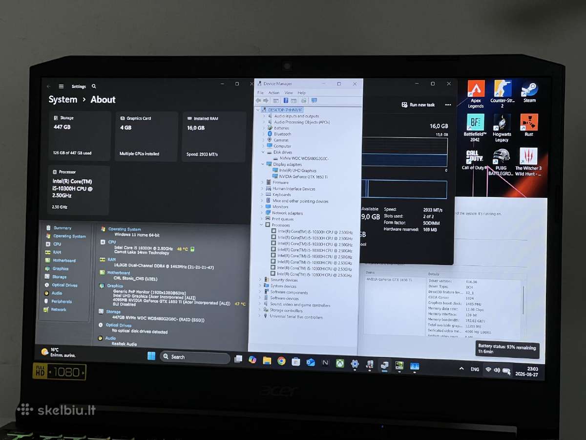 Parduodamas Acer Nitro 5 su Gtx 1650ti, I5-10k. - nuotraukos Nr. 8
