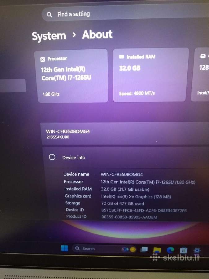 T14s i7-1265/32gb ddr5/500gb - nuotraukos Nr. 3