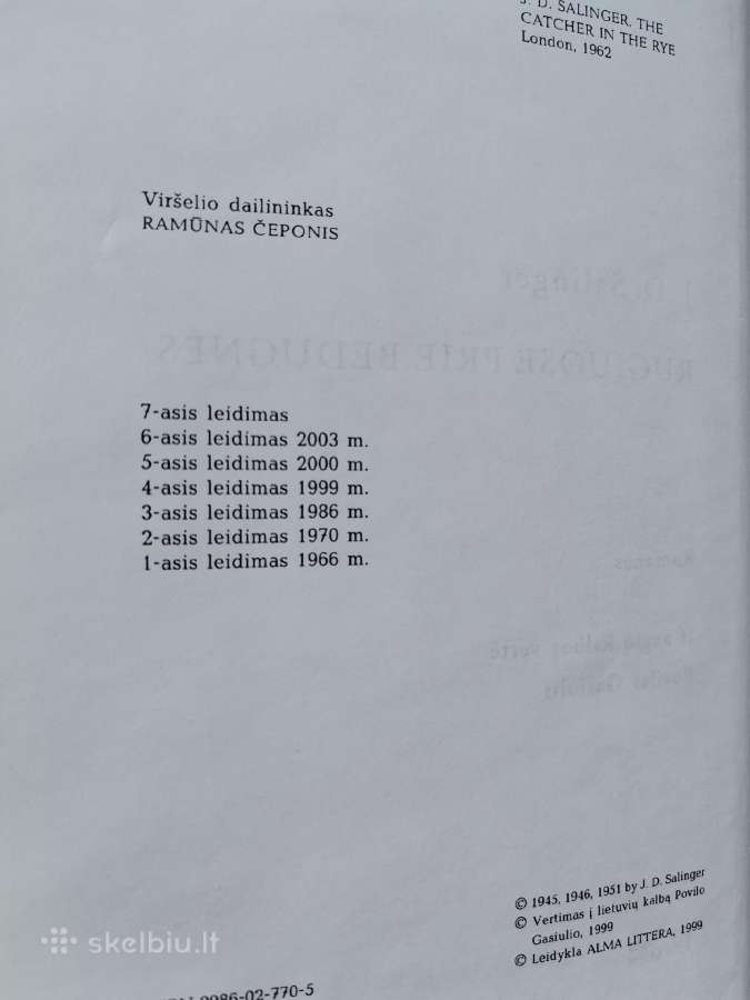 Knyga: "Rugiuose prie bedugnės" J. D. Salinger - nuotraukos Nr. 3