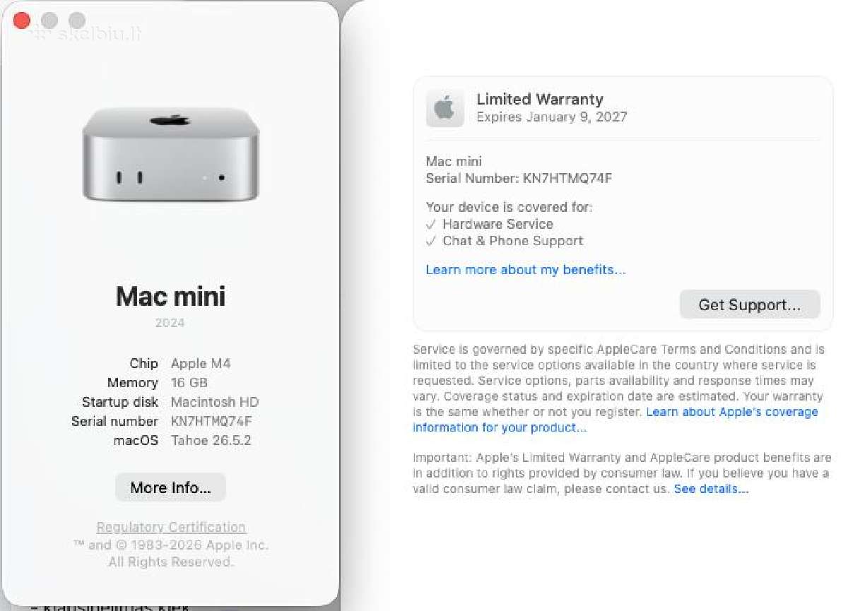 Apple Mac Mini M4 16gb RAM 256 GB SSD su garantija - nuotraukos Nr. 9