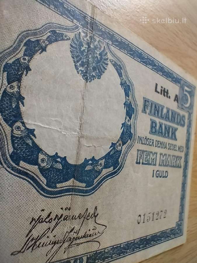 Geros būklės 1909 m. suomiškas 5 markių banknotas - nuotraukos Nr. 4