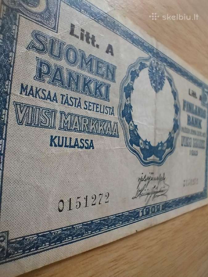 Geros būklės 1909 m. suomiškas 5 markių banknotas - nuotraukos Nr. 3