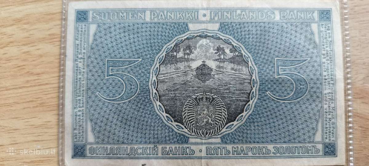 Geros būklės 1909 m. suomiškas 5 markių banknotas - nuotraukos Nr. 2