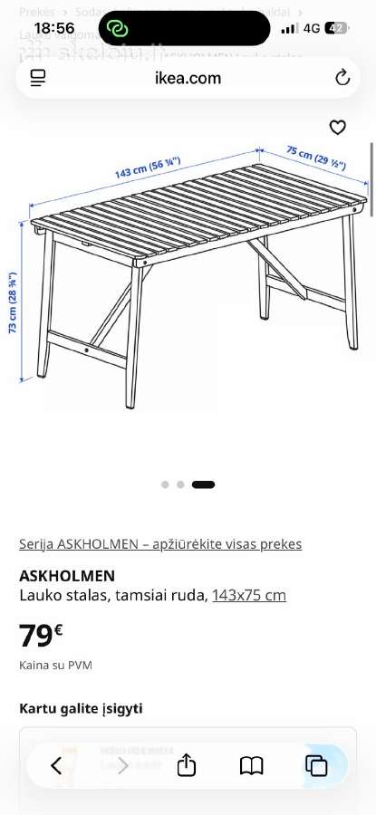 Askholmen lauko stalas, tamsiai rudas - nuotraukos Nr. 2