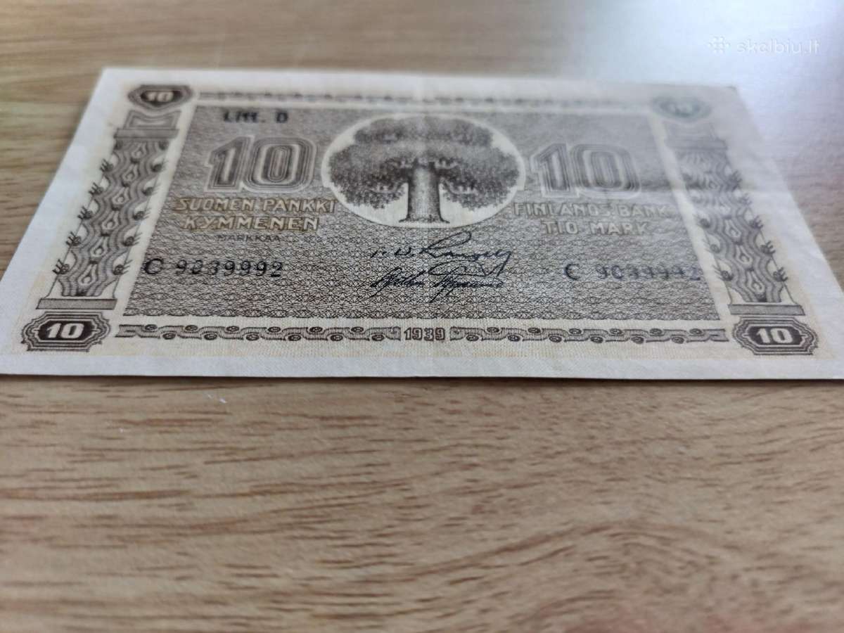 Apunaujas Suomijos banknotas 10 Markkaa 1939 m - nuotraukos Nr. 2