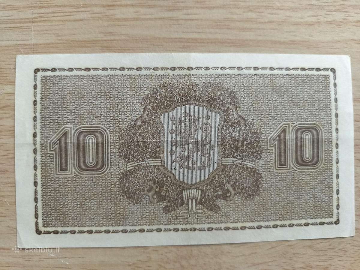 Apunaujas Suomijos banknotas 10 Markkaa 1939 m - nuotraukos Nr. 3
