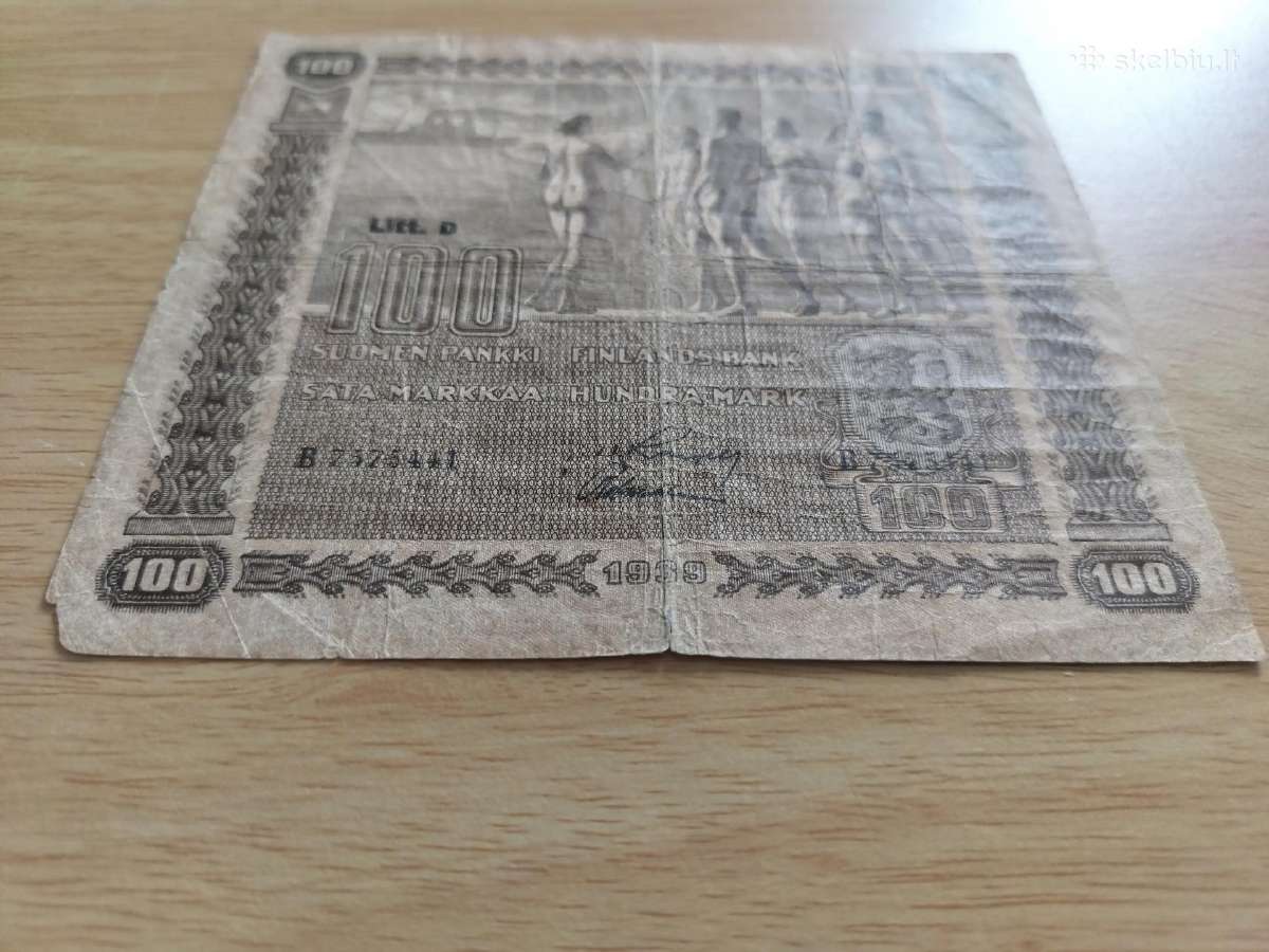 Suomijos banknotas 100 Markkaa 1939 m - nuotraukos Nr. 2