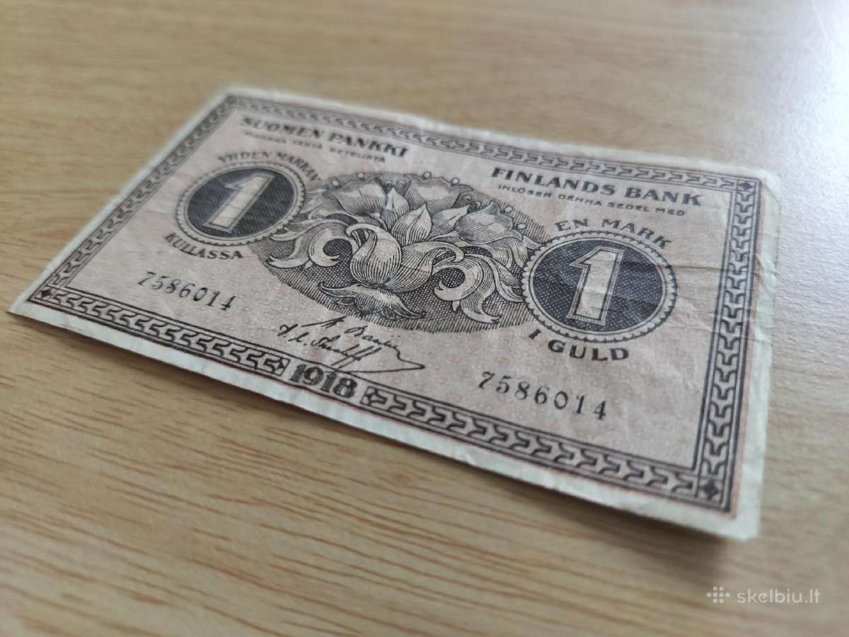 Suomijos banknotas 1 Markkaa 1918 m - nuotraukos Nr. 2