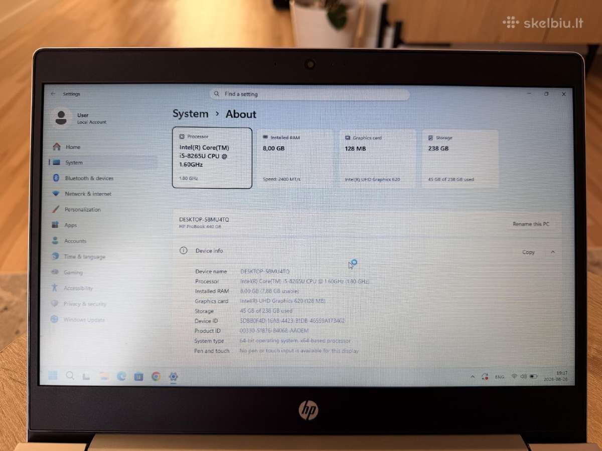 Hp Probook 440 G6 - i5, 8/256gb - nuotraukos Nr. 7