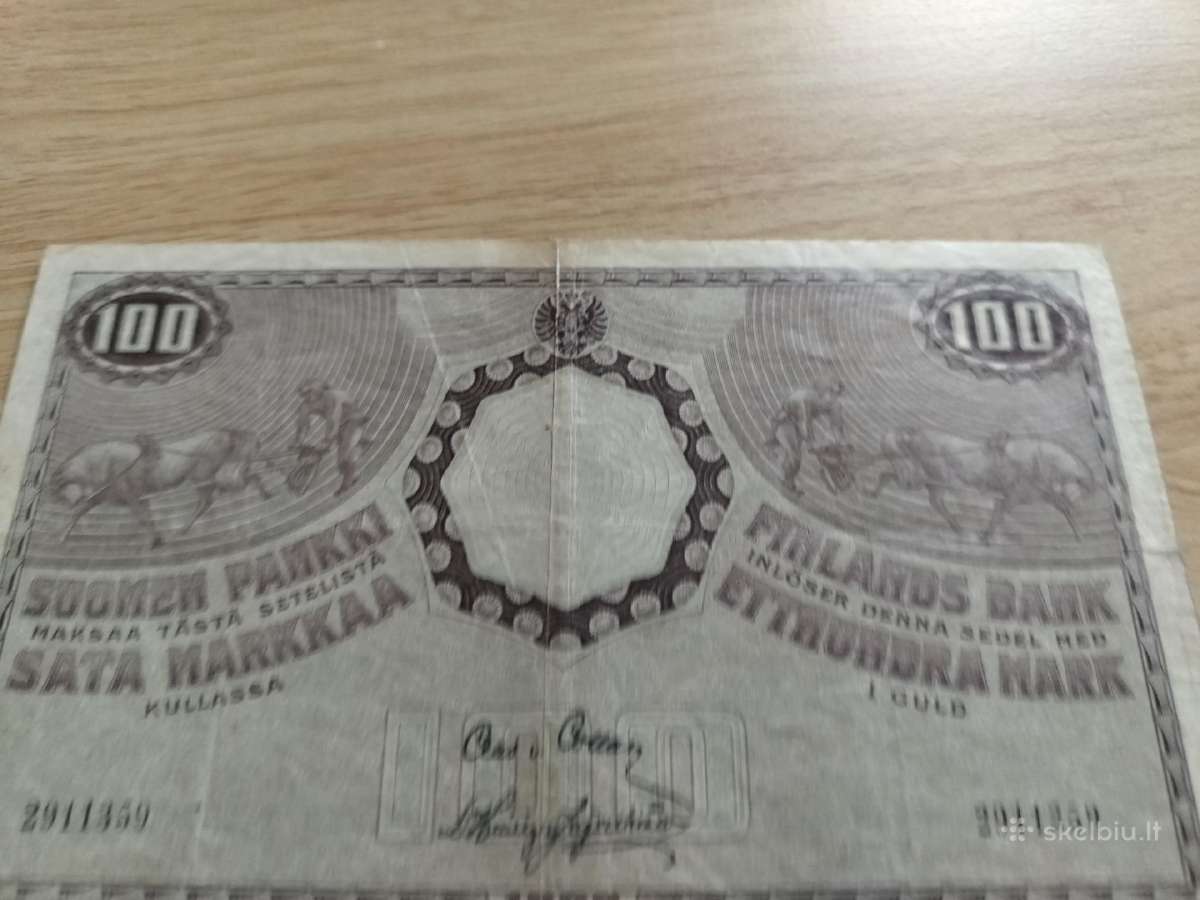 Suomiškas100 markų banknotas 1909 m. Nr. 2911359 - nuotraukos Nr. 2