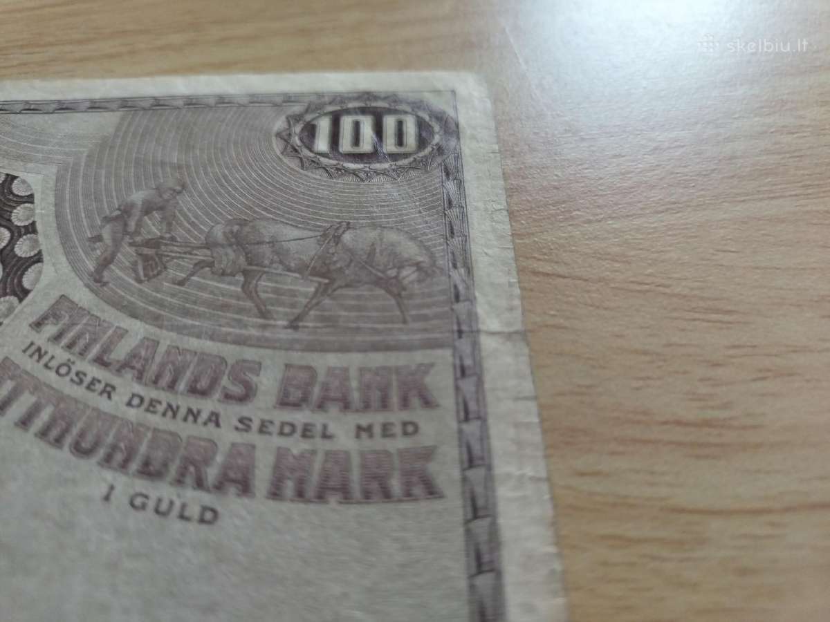 Suomiškas100 markų banknotas 1909 m. Nr. 2911359 - nuotraukos Nr. 3