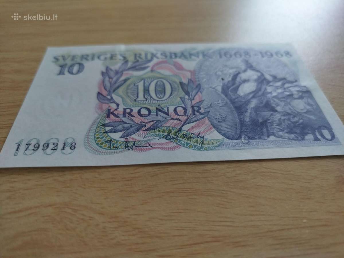 1968 m. 10 Švedijos kronų banknotas Unc - nuotraukos Nr. 2