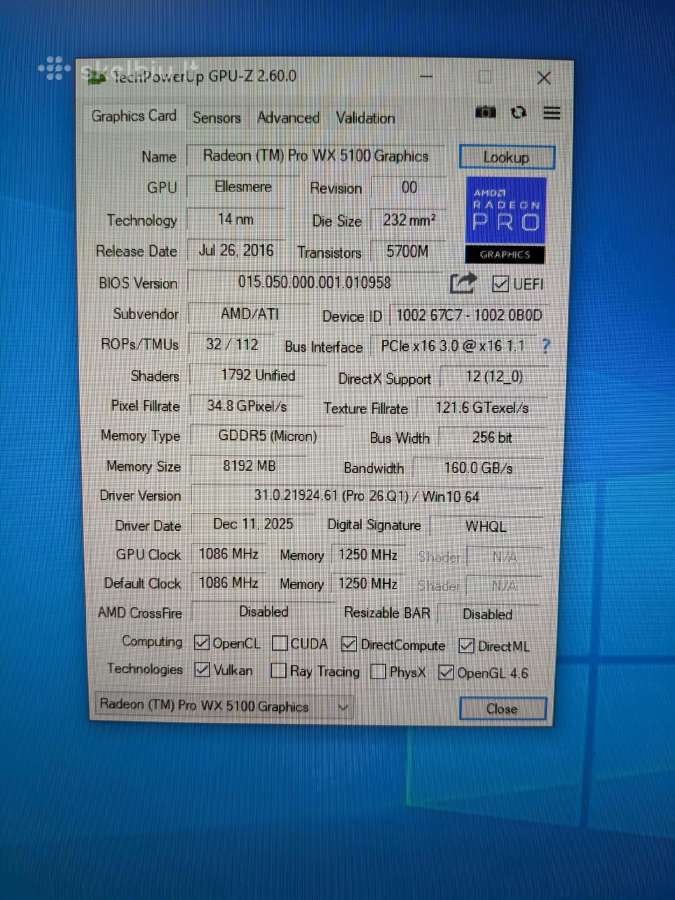 Amd Radeon Pro Wx 5100 8gb Gddr5 Gpu - nuotraukos Nr. 5