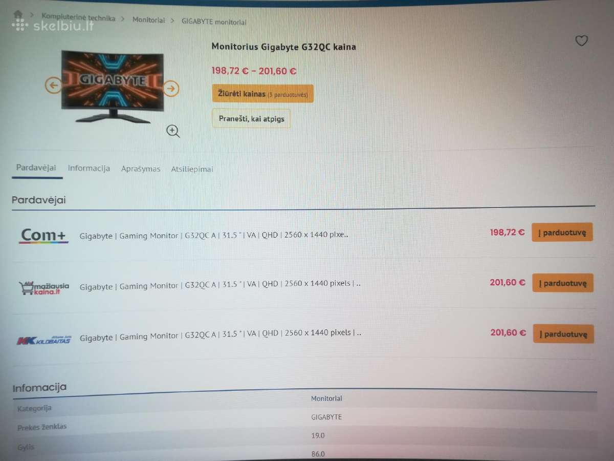 „gigabyte“ Lenktas žaidimų monitorius G32qc - nuotraukos Nr. 2