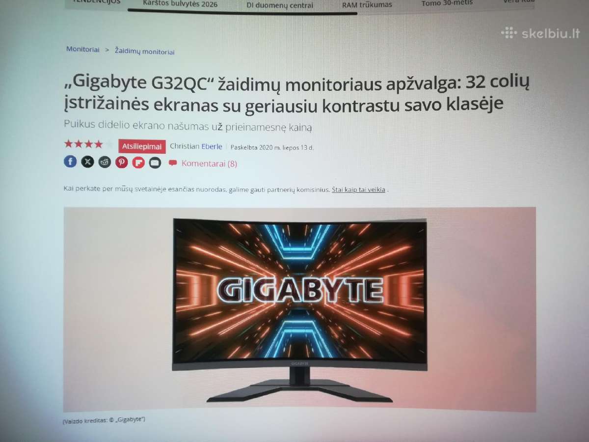„gigabyte“ Lenktas žaidimų monitorius G32qc - nuotraukos Nr. 3