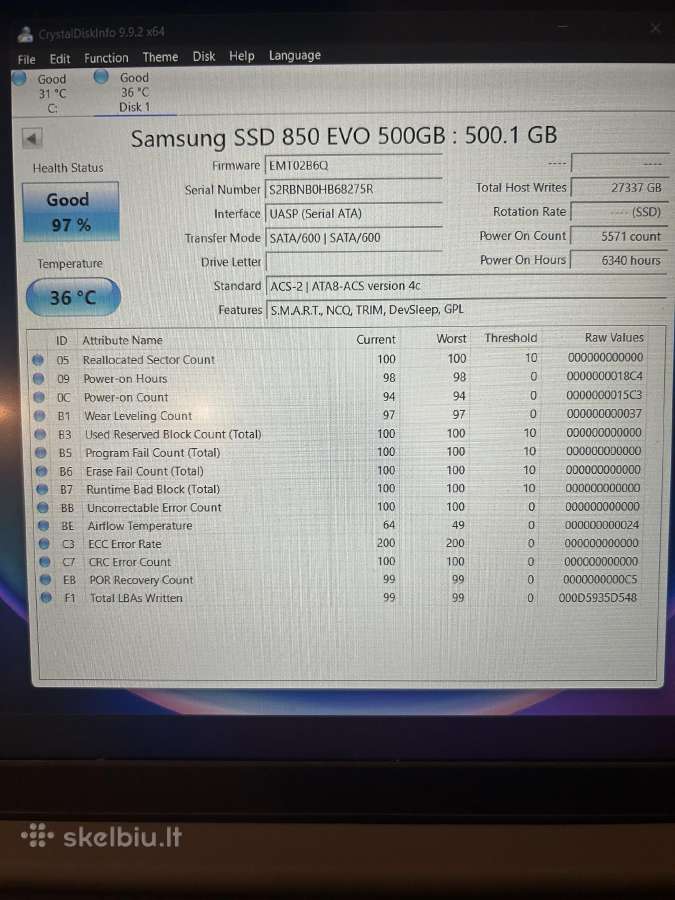 Samsung 850 EVO 500gb Sata - nuotraukos Nr. 3