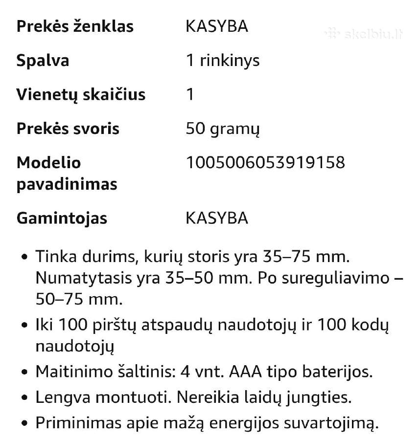 Išmanioji durų spyna Kasyba - nuotraukos Nr. 5