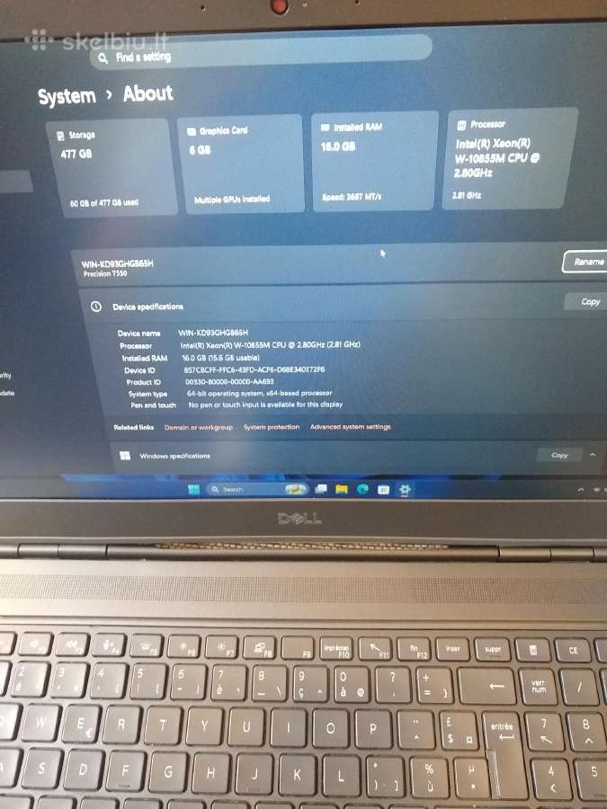 Precision 9550 Xeon 10885m Rtx3000 - nuotraukos Nr. 5