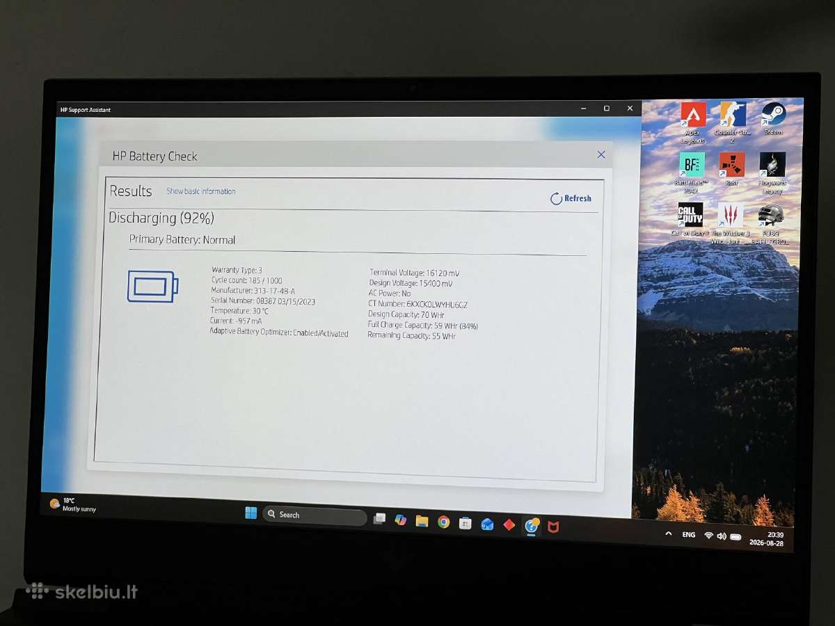 Parduodamas Hp Victus 16 su Rtx 3060, Ryzen, 144hz - nuotraukos Nr. 9