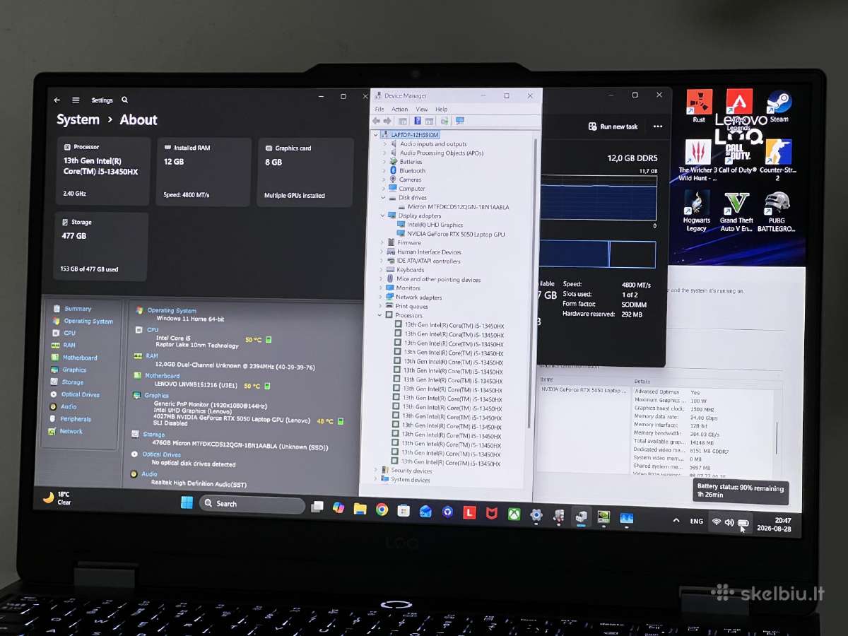 Parduodamas Lenovo Loq su Rtx 5050, I5-13hx, 144hz - nuotraukos Nr. 8