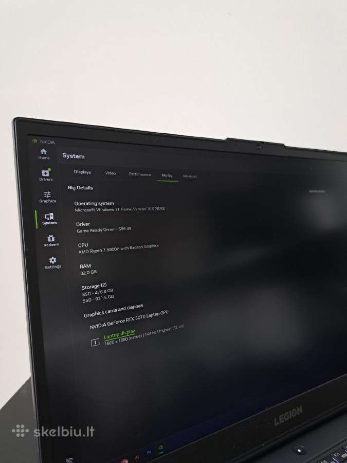 Lenovo Legion 5 laptopas su rtx 3070 ir ryzen 7 - nuotraukos Nr. 2