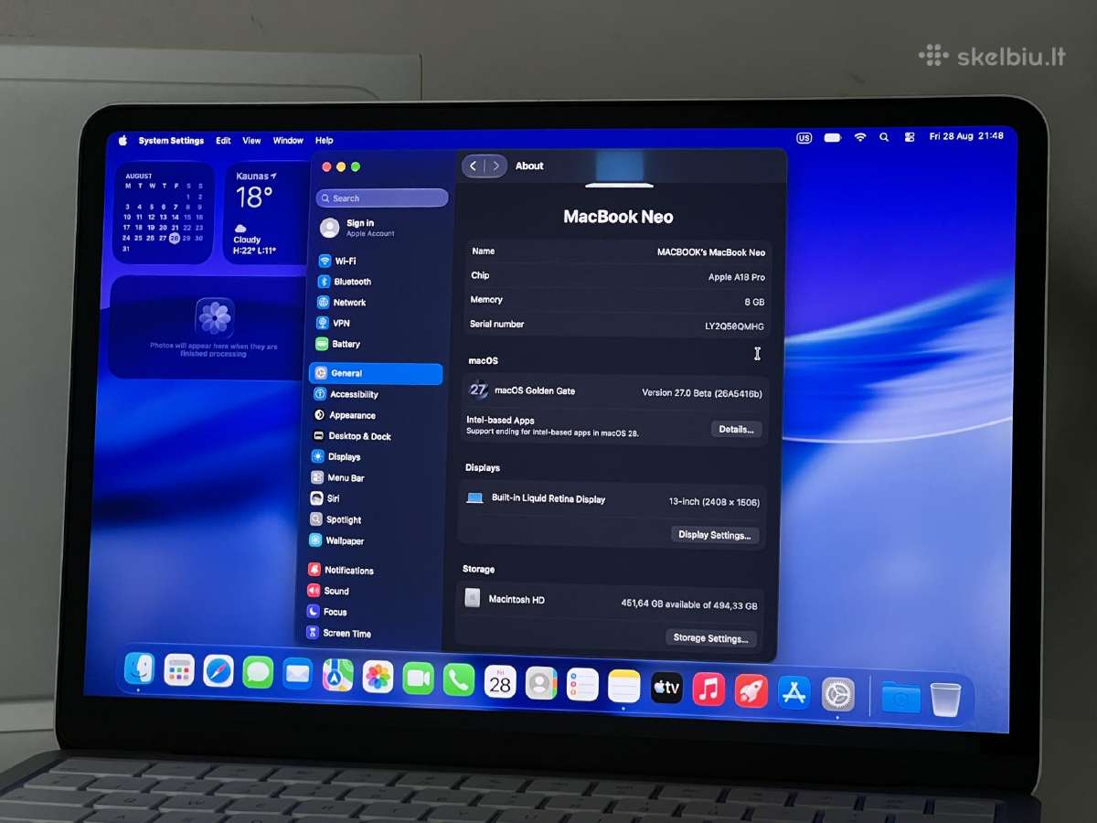 Parduodamas MacBook Neo 13 su A18 Pro, 8gb/512gb. - nuotraukos Nr. 8