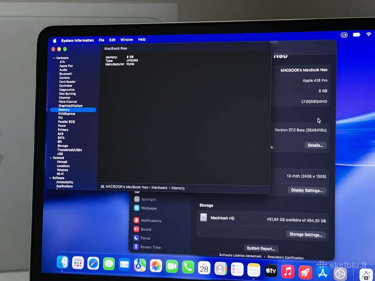 Parduodamas MacBook Neo 13 su A18 Pro, 8gb/512gb. - nuotraukos Nr. 10