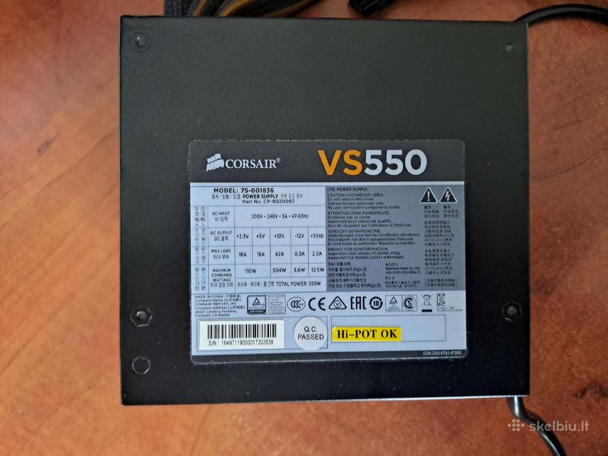 Maitinimo blokas Corsair Vs550 550w - nuotraukos Nr. 4