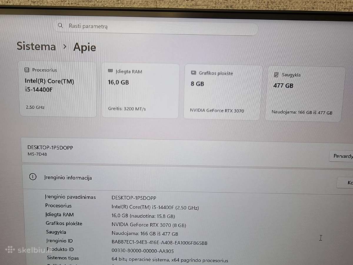 Gaming Pc. I5 14400f Rtx3070 Trio X - nuotraukos Nr. 7