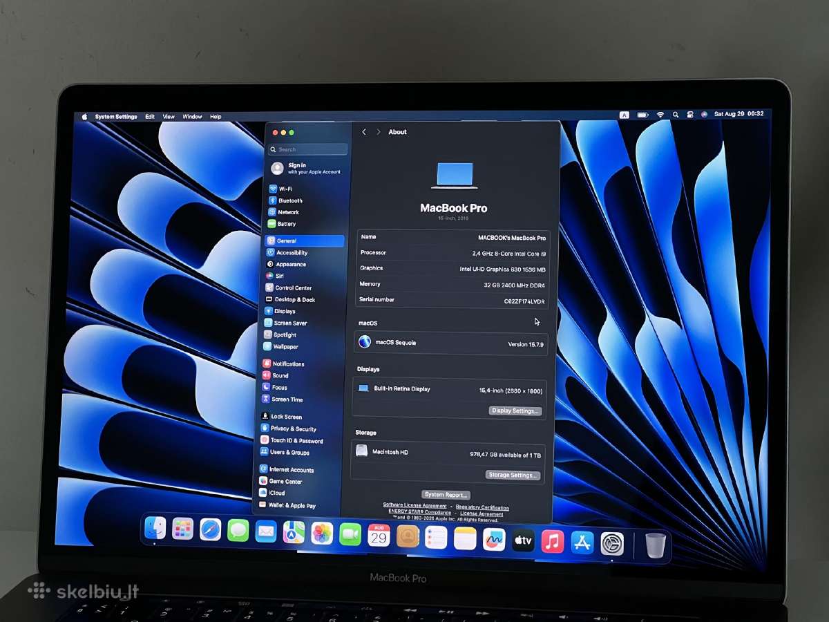 Parduodamas MacBook Pro su I9, Vega 20, 32gb/1tb. - nuotraukos Nr. 8