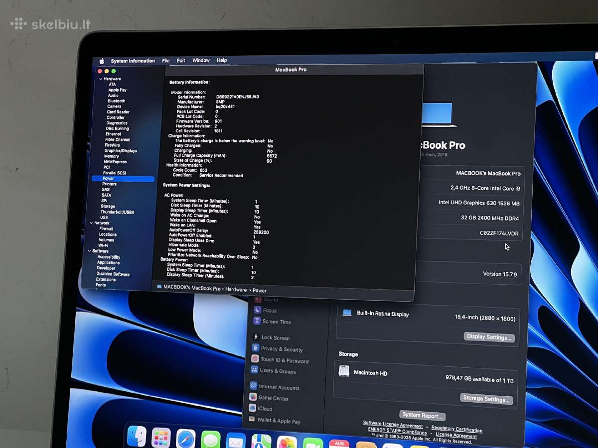 Parduodamas MacBook Pro su I9, Vega 20, 32gb/1tb. - nuotraukos Nr. 12