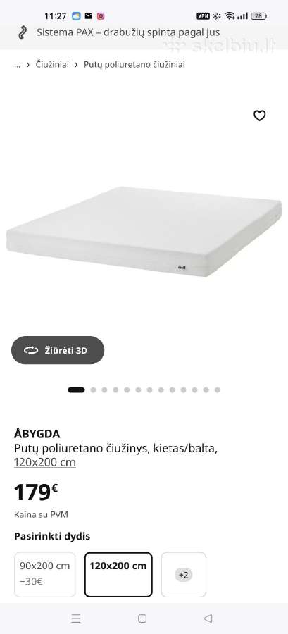 Tvirta medinė lova 120x200 su čiužiniu - nuotraukos Nr. 5