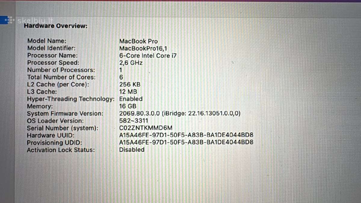 Apple MacBook Pro 16 2019 i7 16 GB 512 GB - nuotraukos Nr. 10