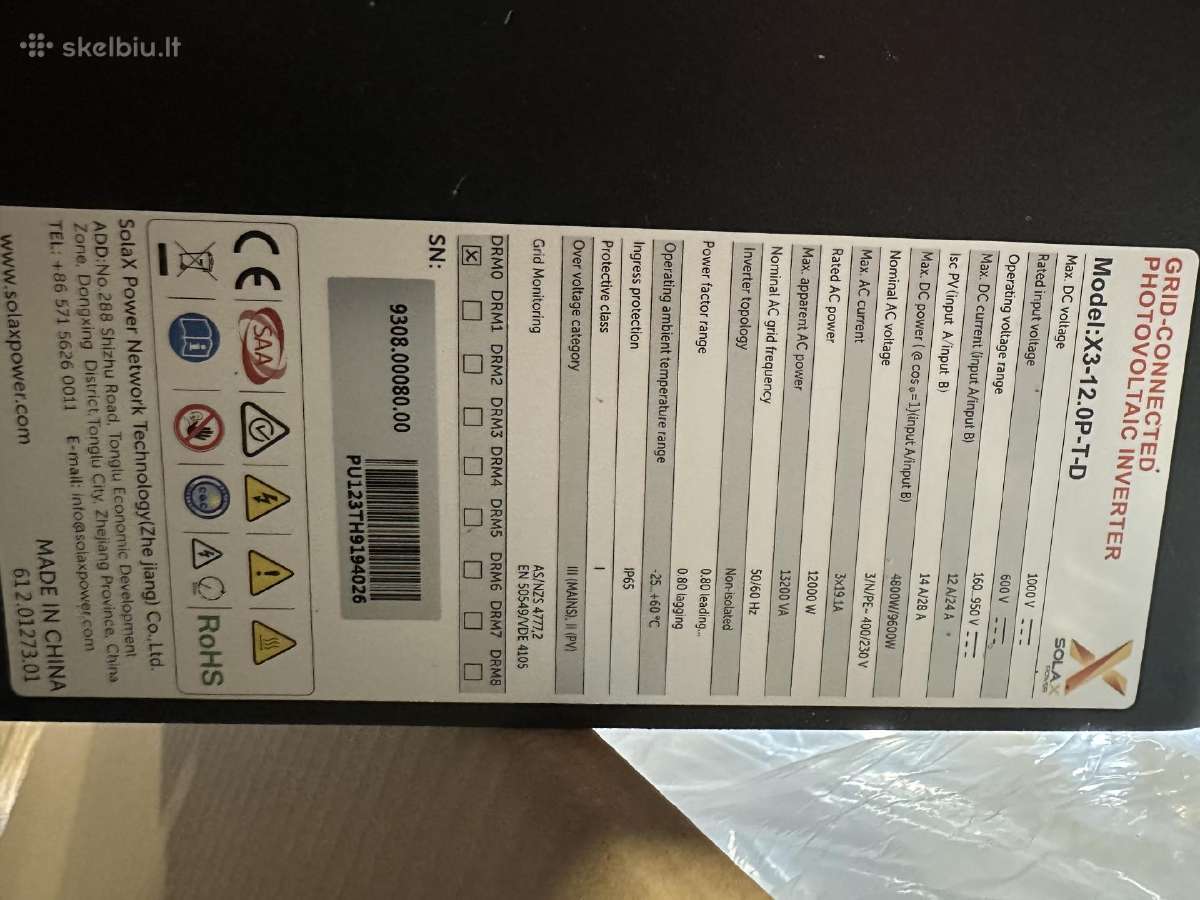 Trifazis 12kw inverteris Solax X3-12.op-t-d - nuotraukos Nr. 4