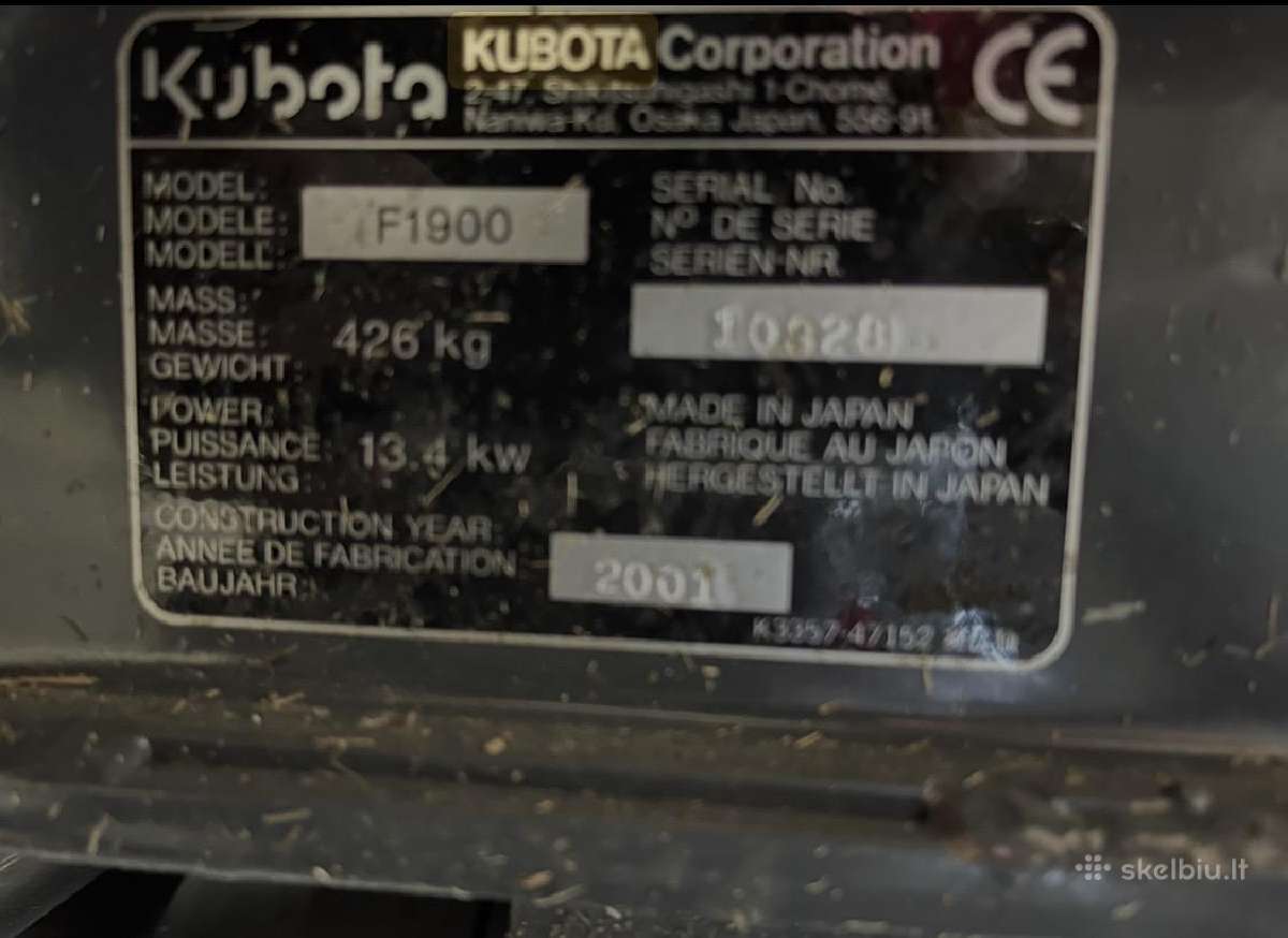 Kubota F1900 4x4 traktoriukas žoliapjovė - nuotraukos Nr. 14