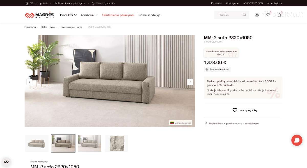 Magres-baldai Plati sofa-lova+galimas Pristatymas - nuotraukos Nr. 11