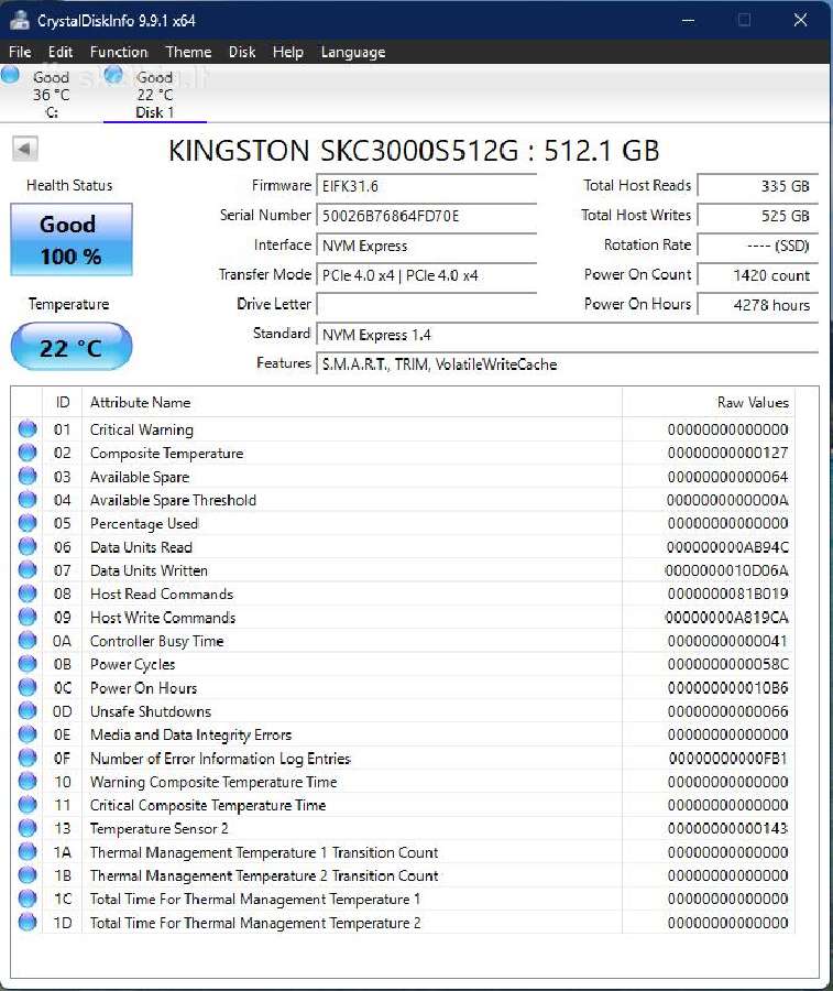 Kingston Kc3000 512gb Nvme M.2 SSD Pcie 4.0 - nuotraukos Nr. 3