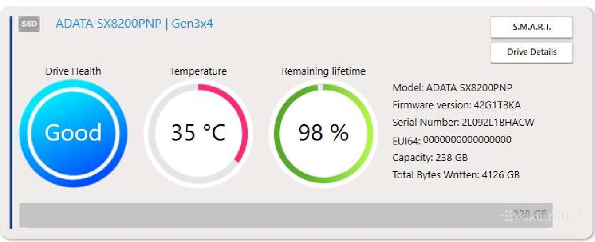 Adata Xpg Sx8200 Pro 256gb Nvme M.2 SSD - nuotraukos Nr. 3