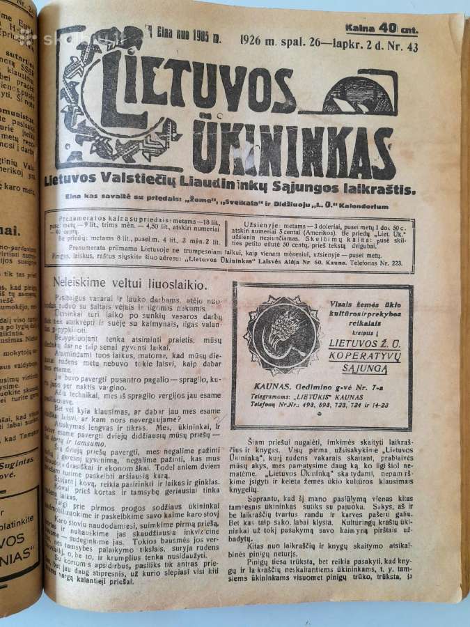 "Sveikata" "Lietuvos Ūkininkas" 1922-1928m - nuotraukos Nr. 5