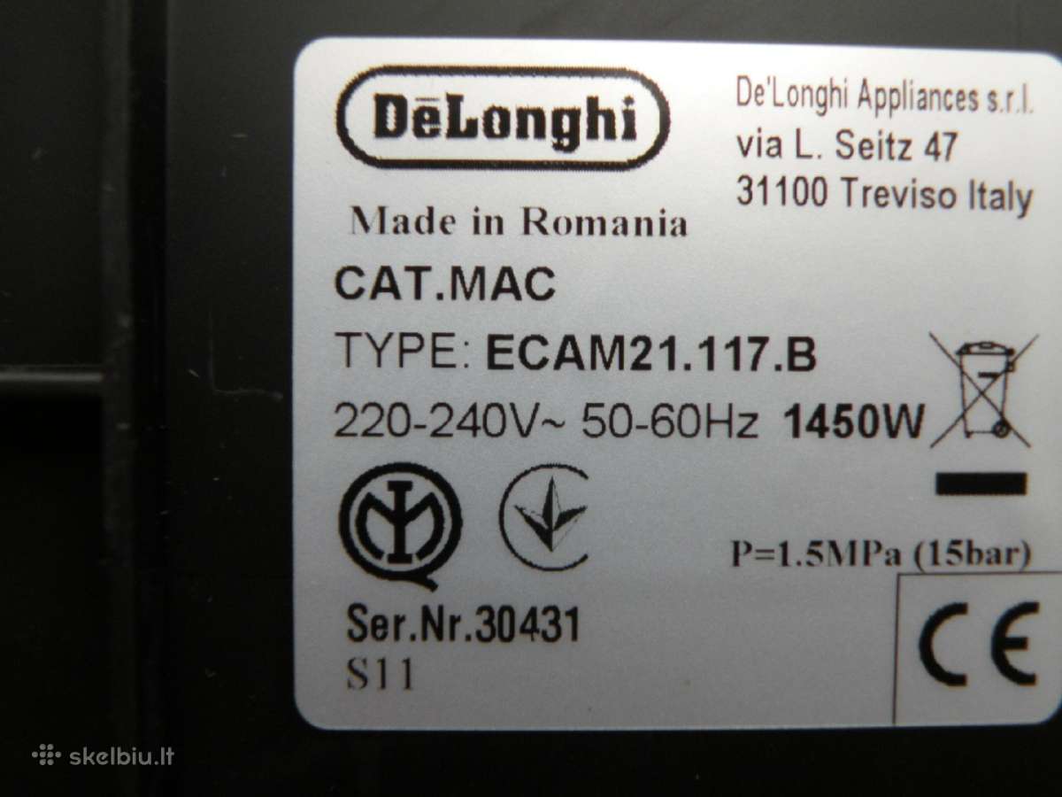 Parduodu kavos aparata delonghi type:ecam21,117, - nuotraukos Nr. 2