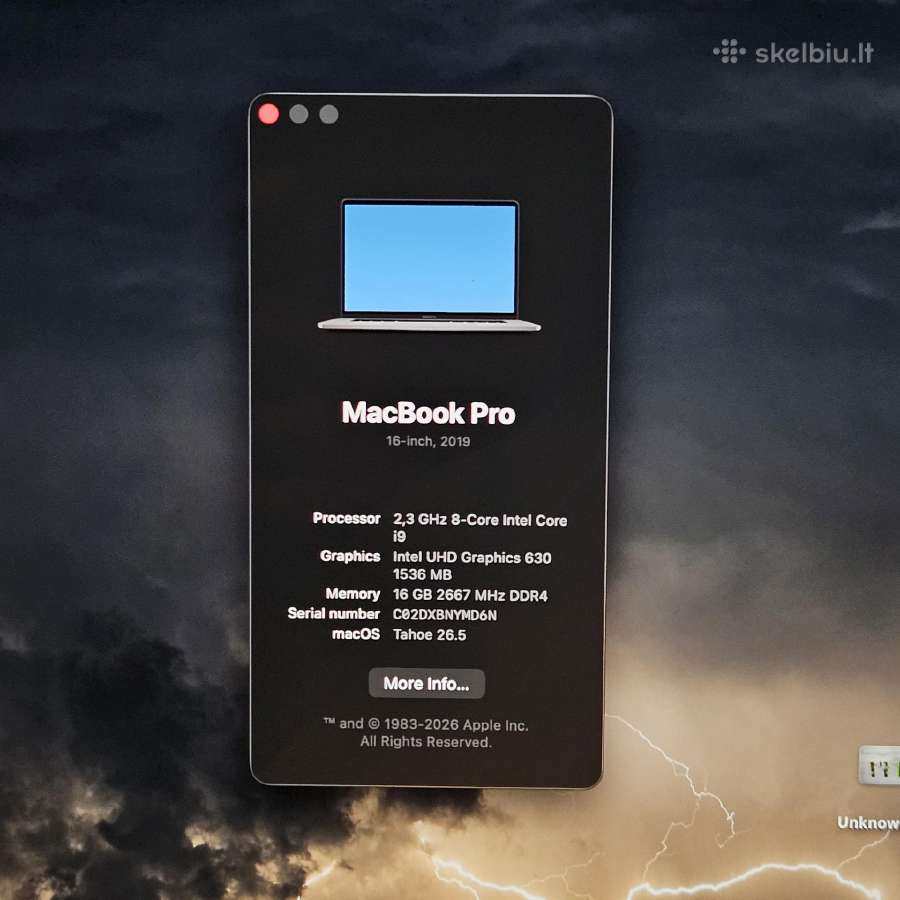 Keičiu / MacBook Pro 2019, 16'/1tb/16gb - nuotraukos Nr. 8